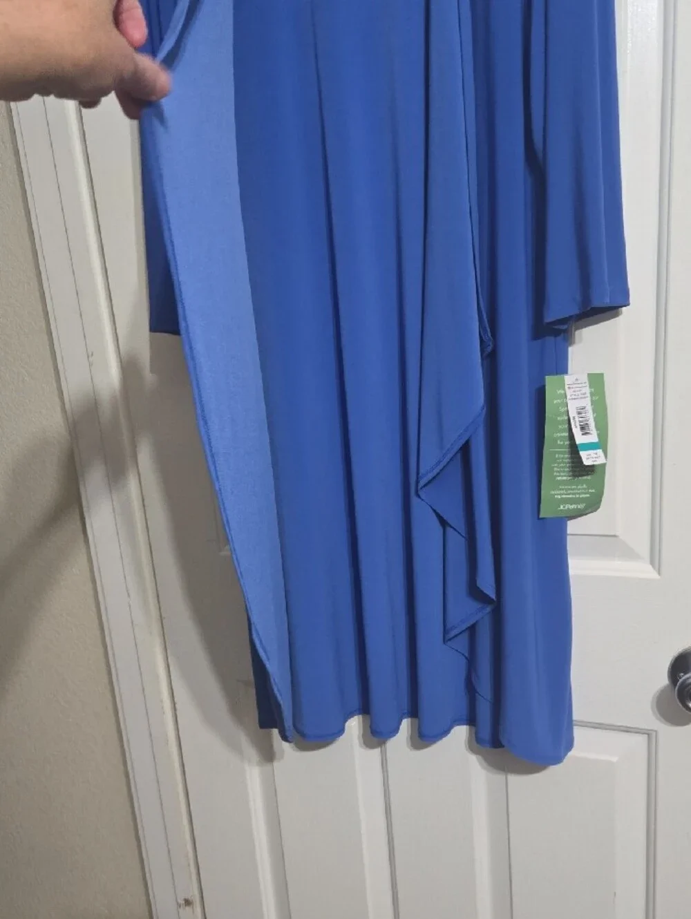 R&M Richards Blue Geometric Midi Dress with Solid Blue Duster